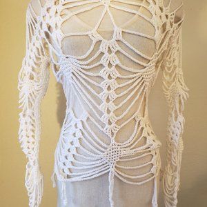 Q Point~ Webbed Cream Sweater ~Size-L